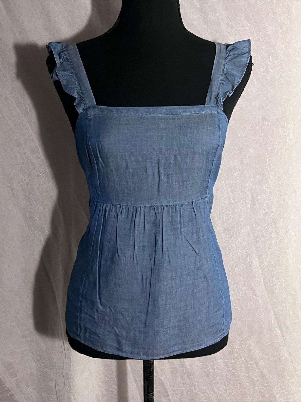 LOFT Blue Chambray Ruffle Strap Cami